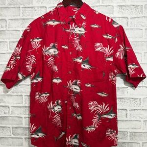 puritan hawaiian shirt Men’s Large Fish Print Red Cotton